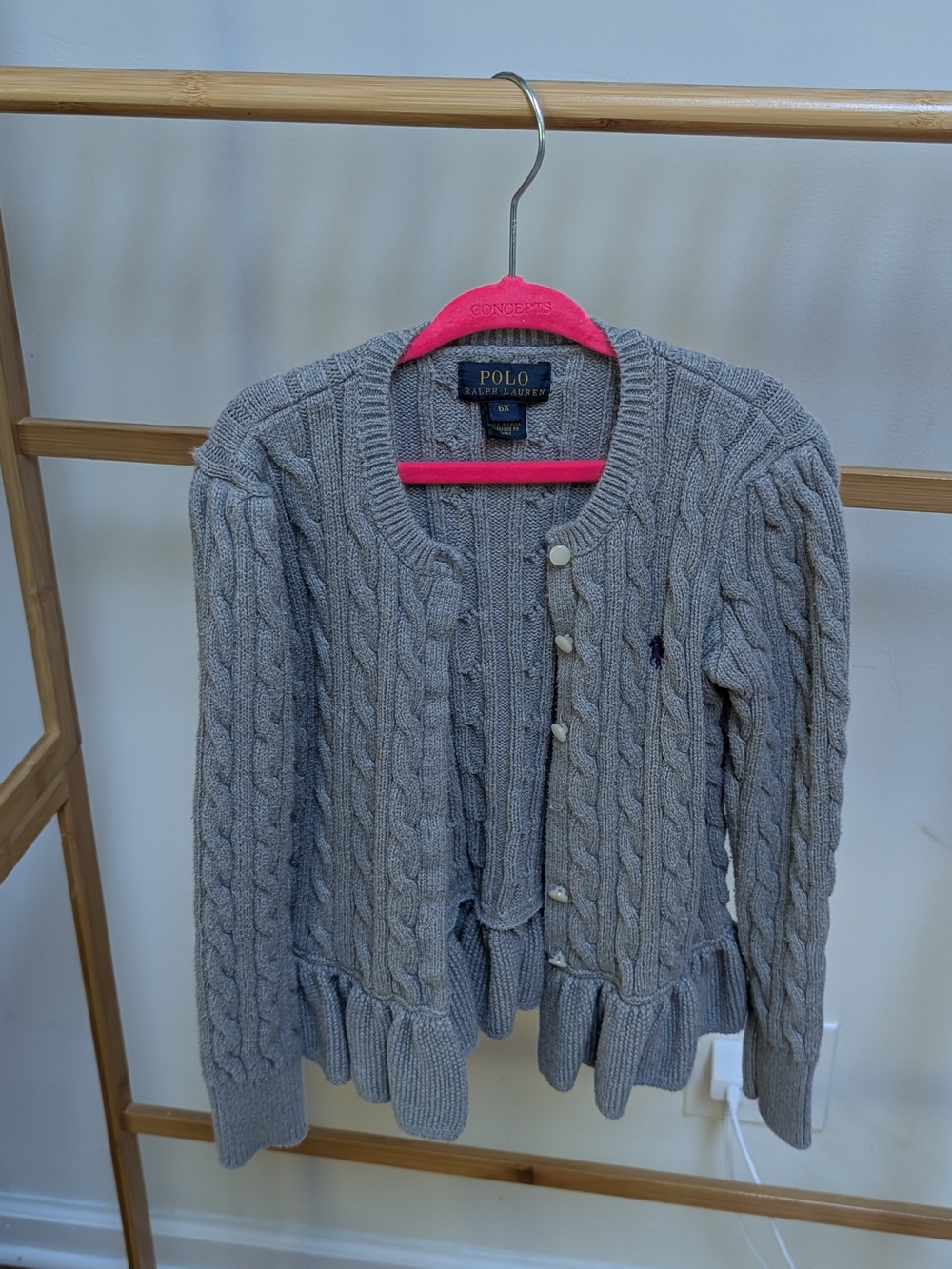 Polo by Ralph Lauren Gray Cable-Knit Peplum Cardigan